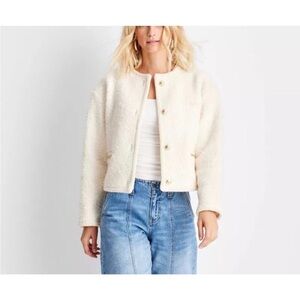 Future collective Teddy lady chain jacket cream off white gold details sz L NWOT